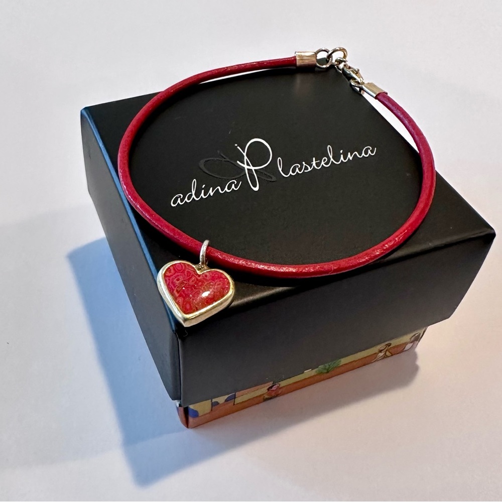 Adina Plastelina - heart charm bracelet handmade using the millefiori‎ technique